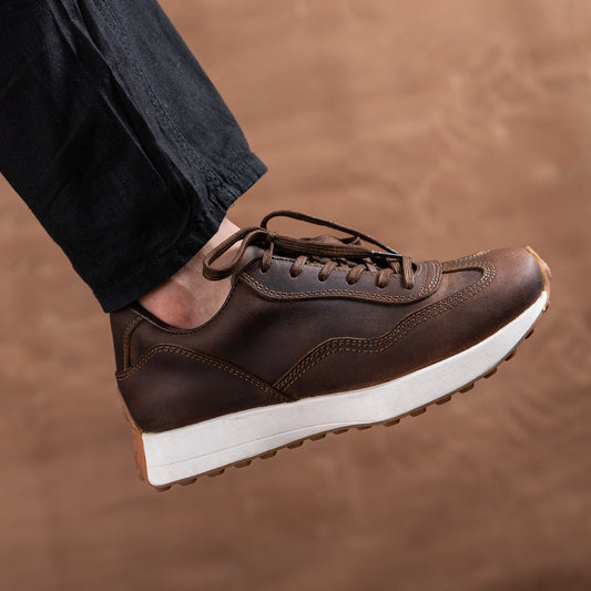 Classic Retro Leather Sneakers (Vintage Brown With White Sole)