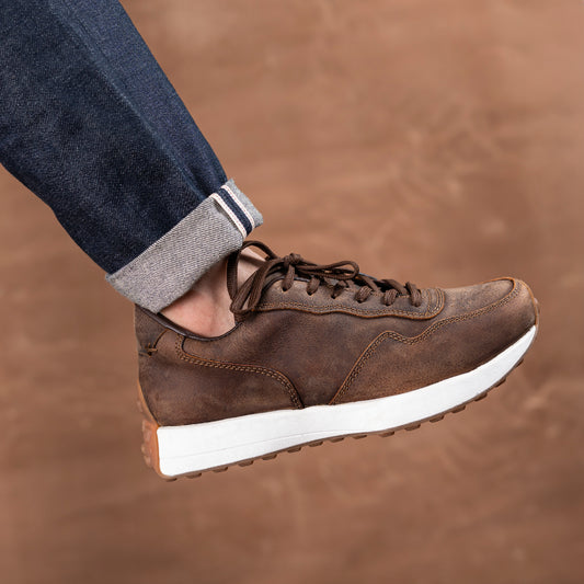 Old Skool Retro Leather Sneakers (Vintage Brown With White Sole)