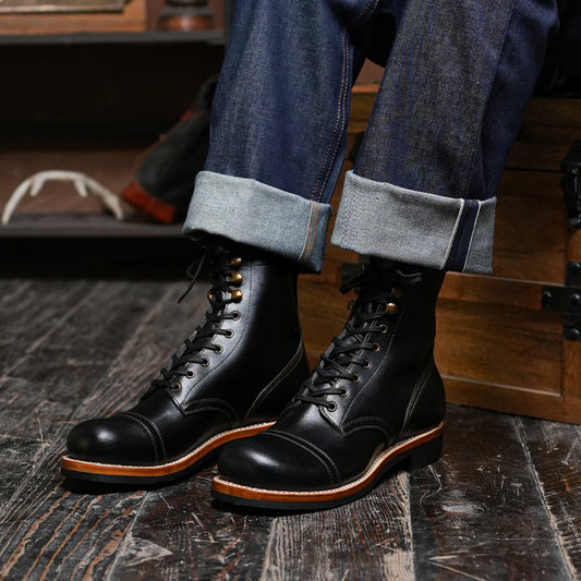 The Brandon Cap Toe Boots (Raven Black) (Munson Last - Goodyear Welted)