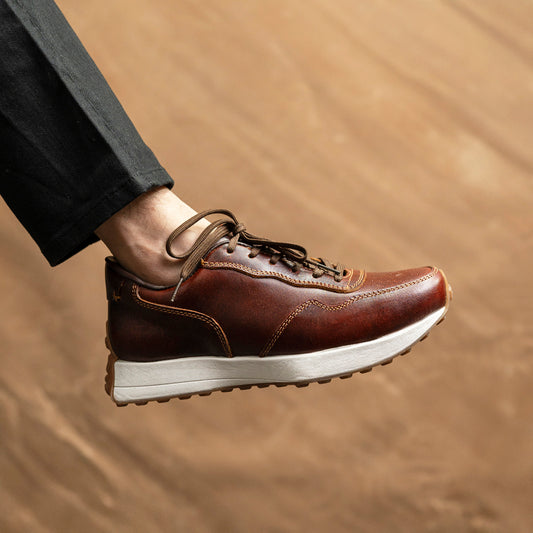 Old Skool Retro Leather Sneakers (Saddle Tan With White Sole)