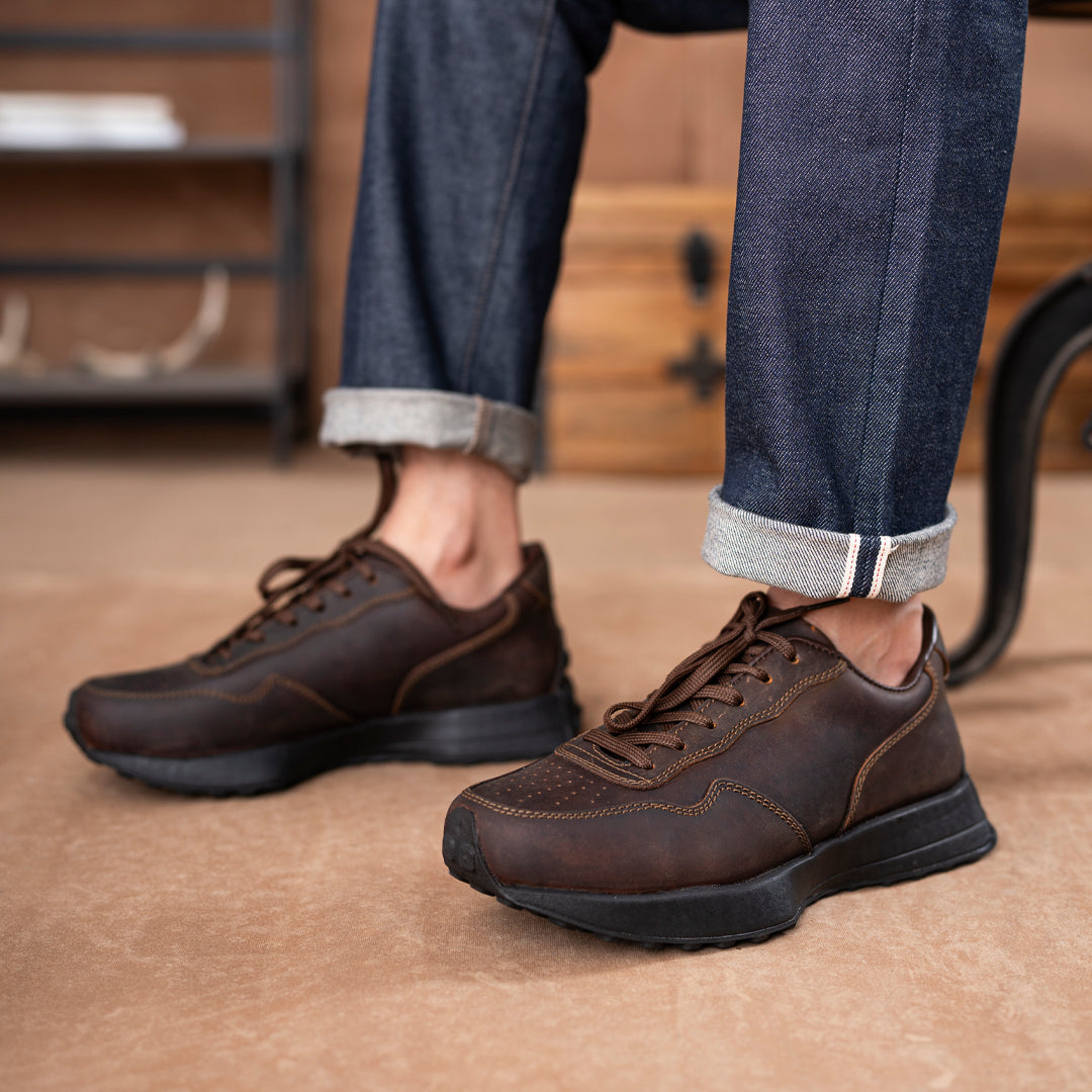 Old Skool Retro Leather Sneakers (Vintage Brown With Black Sole)