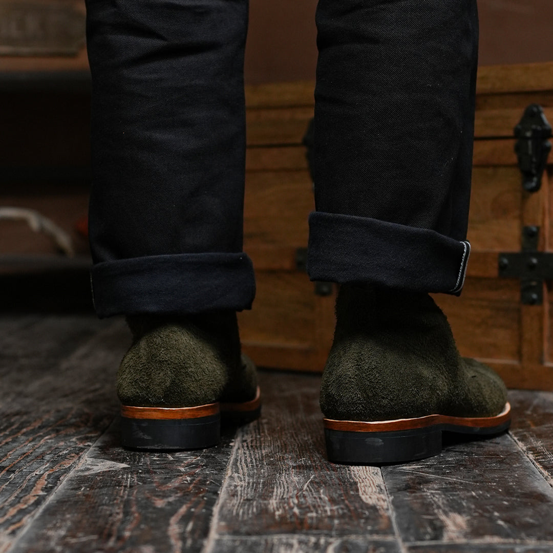 The Brandon Cap Toe Boots (Grizzly Green Roughout) (Munson Last - Goodyear Welted)
