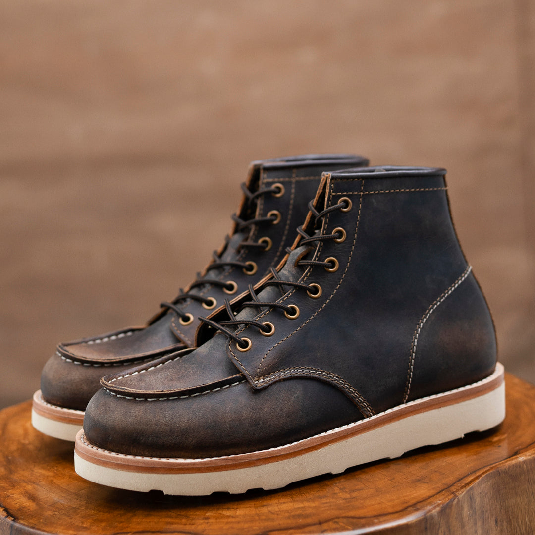 Moc-Toe Leather Boots 6" (Vintage Brown) Goodyear Welted