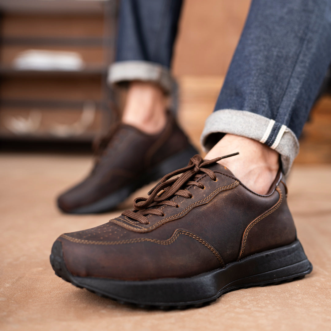 Old Skool Retro Leather Sneakers (Vintage Brown With Black Sole)