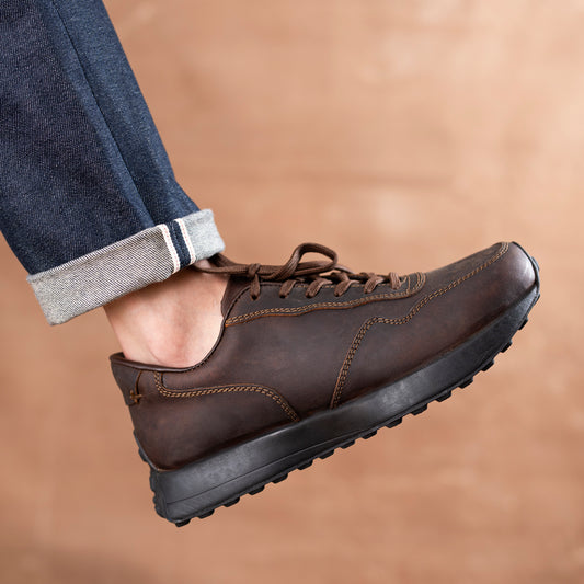 Old Skool Retro Leather Sneakers (Vintage Brown With Black Sole)