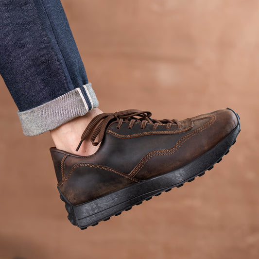 Classic Retro Leather Sneakers (Vintage Brown With Black Sole)