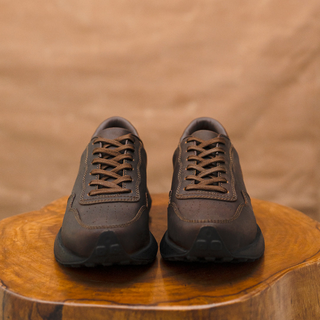 Old Skool Retro Leather Sneakers (Vintage Brown With Black Sole)