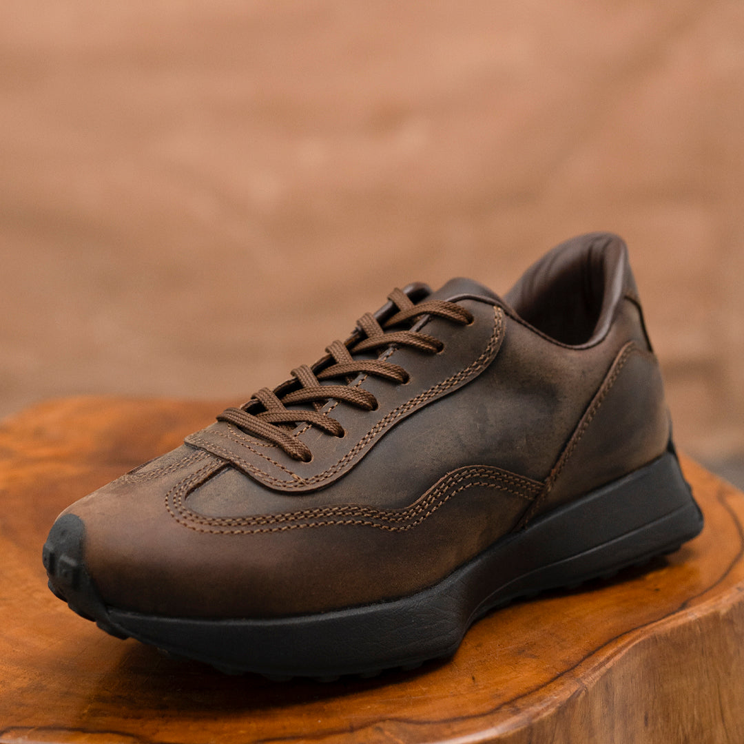 Classic Retro Leather Sneakers (Vintage Brown With Black  display picture 1