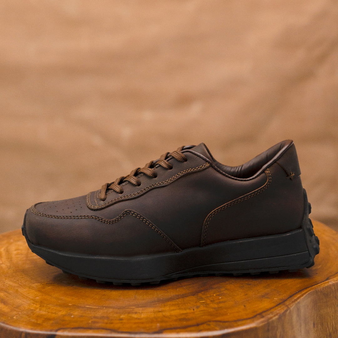 Old Skool Retro Leather Sneakers (Vintage Brown With Black Sole)