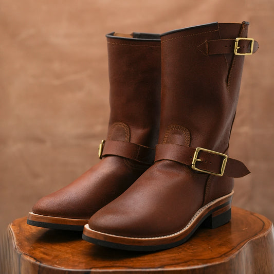 The Foundry Engineer Boots (Russet Waxed Roughout) Goodyear Welted