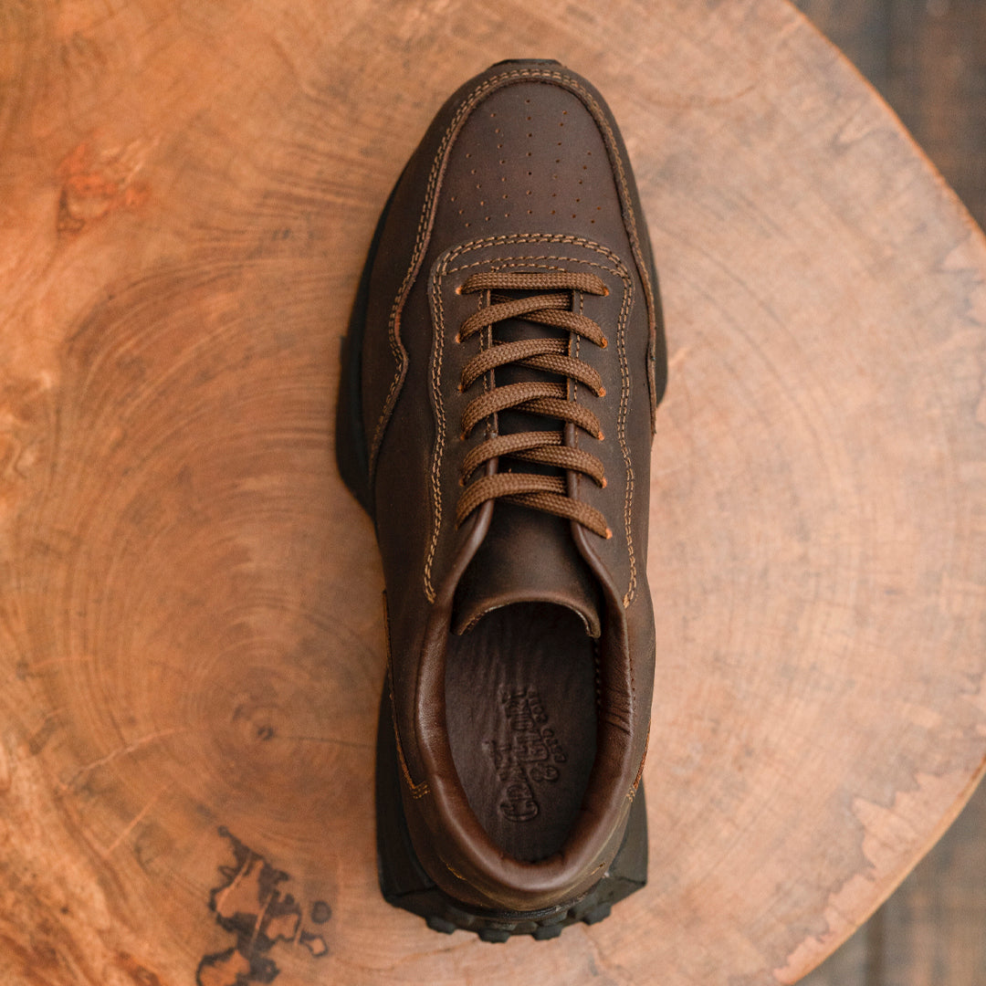 Old Skool Retro Leather Sneakers (Vintage Brown With Black Sole)