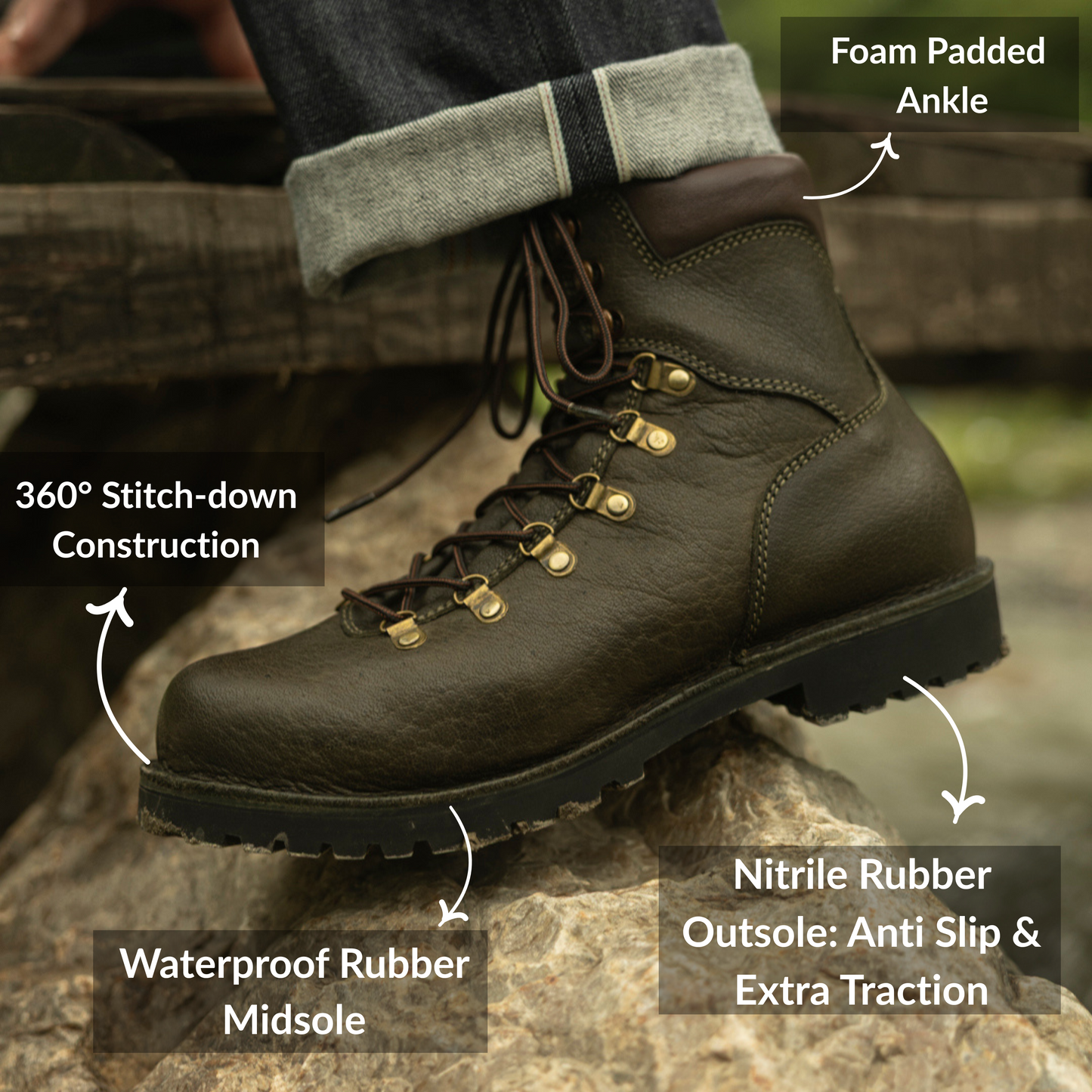 Himalayan Hiker Boots 6" (Moss Green) Water Repellent