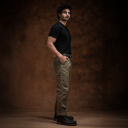 Double Knee Carpenter Field Tan 12 Oz Hard Waxed Canvas Pants For Men (True Straight)