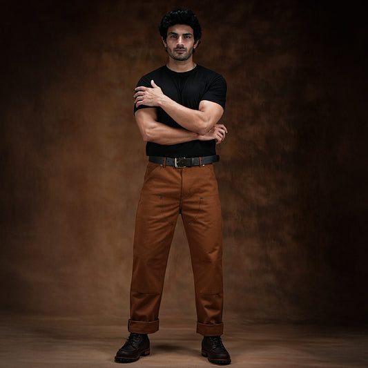 Double Knee Carpenter Fox Brown 12 Oz Duck Canvas Pants For Men (True Straight)