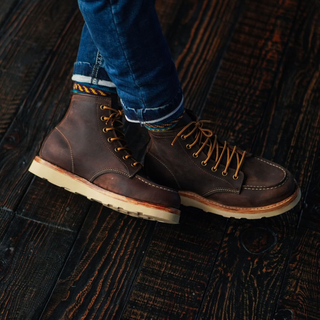 Moc-Toe Leather Boots 6" (Vintage Brown) Goodyear Welted