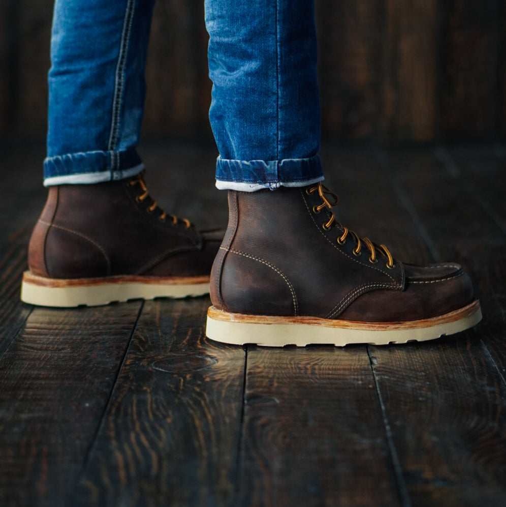Moc-Toe Leather Boots 6" (Vintage Brown) Goodyear Welted