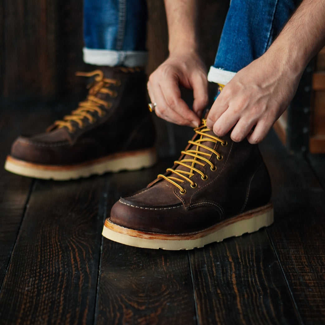 Moc-Toe Leather Boots 6" (Vintage Brown) Goodyear Welted