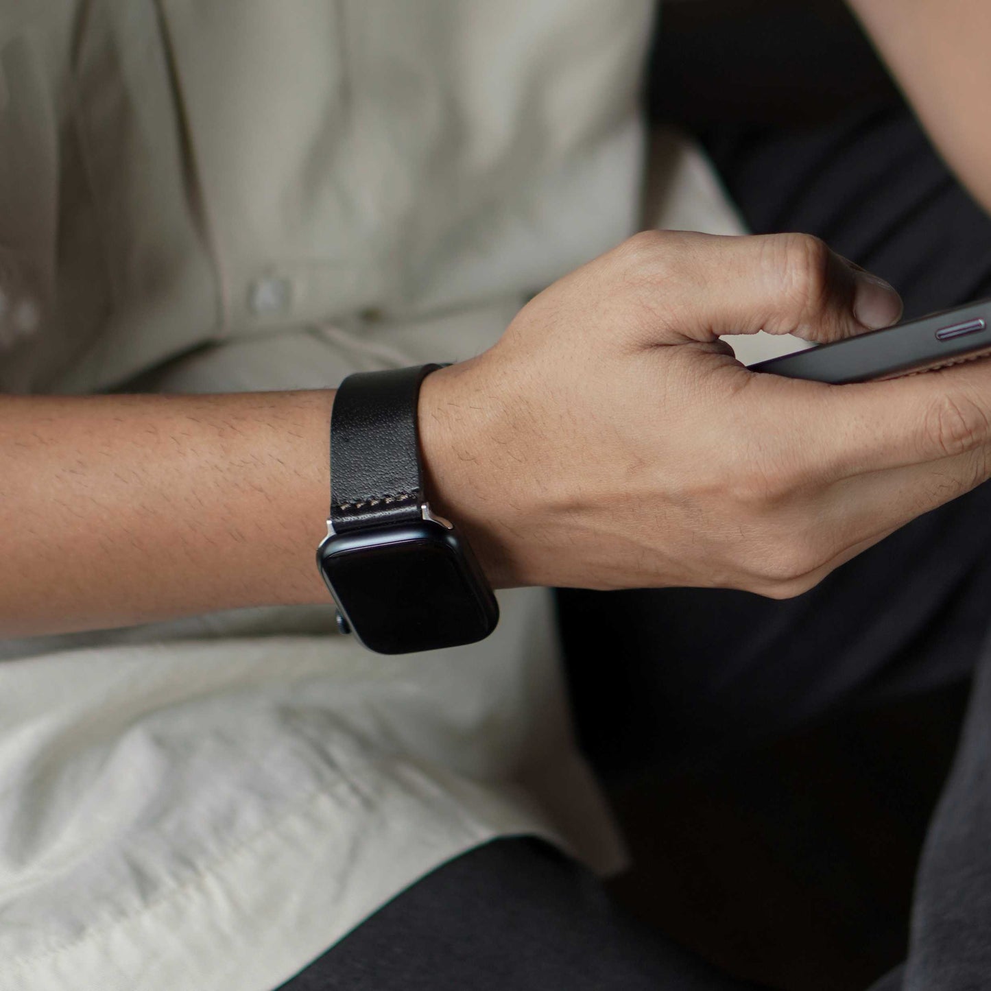 Minimal Apple Watch Leather Strap (Raven Black)