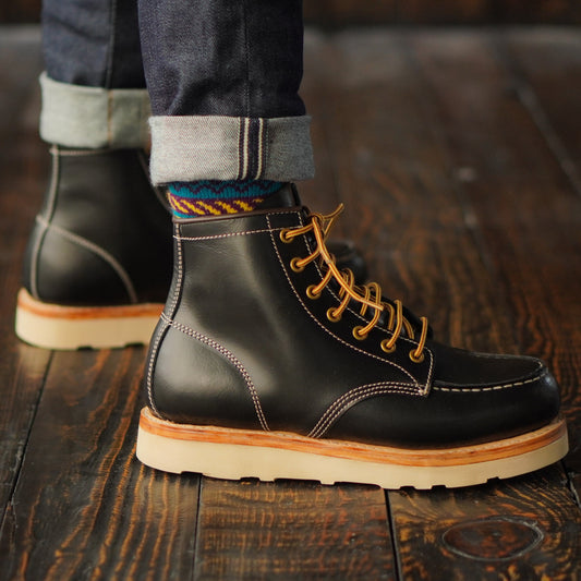 Moc-Toe Leather Boots 6" (Raven Black) Goodyear Welted