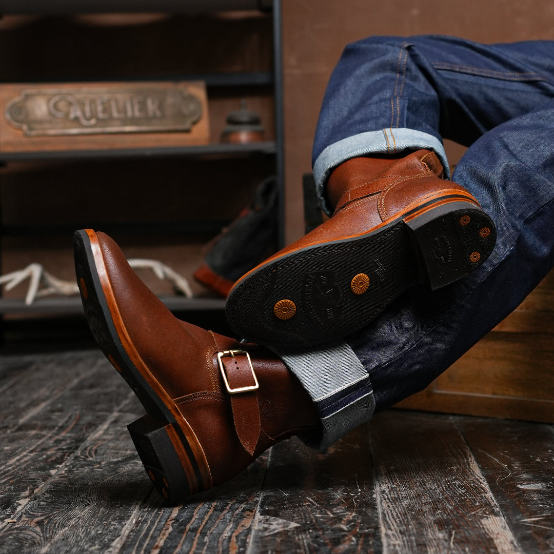 The Foundry Engineer Boots (Russet Waxed Roughout) Goodyear Welted