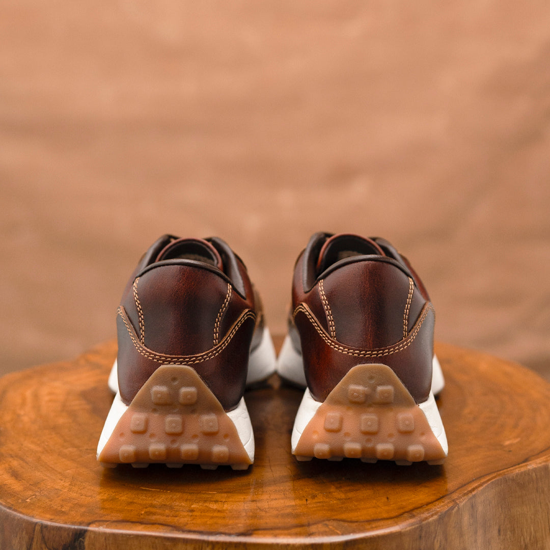 Classic Retro Leather Sneakers (Saddle Tan With White Sole)