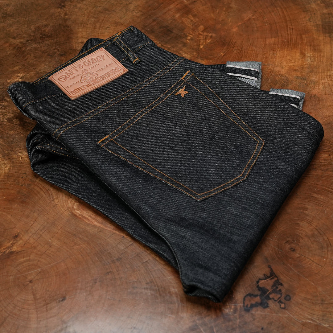 Five Pocket Ghost Black 13 Oz Selvedge Denim For Men (Slim Straight)