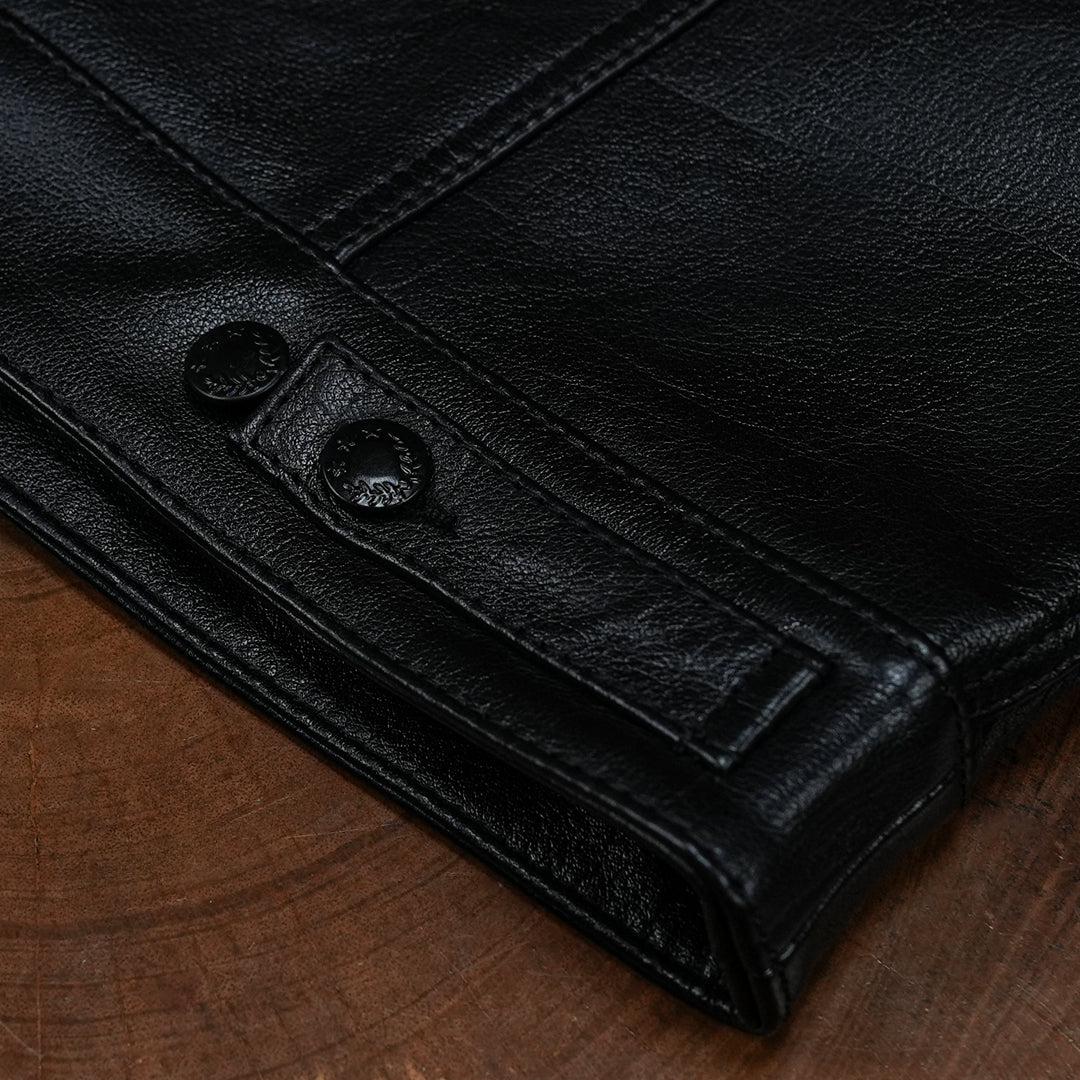 PREMIUM BLACK TYPEⅡ TRUCKR LEATHER Trucker Type 2 Leather Jacket (Raven Black) – Craft & Glory