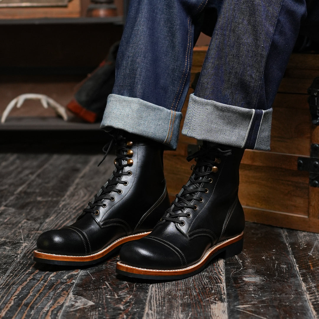 The Brandon Cap Toe Boots (Raven Black) (Munson Last - Goodyear Welted)