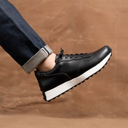 Old Skool Retro Leather Sneakers (Raven Black With White Sole)