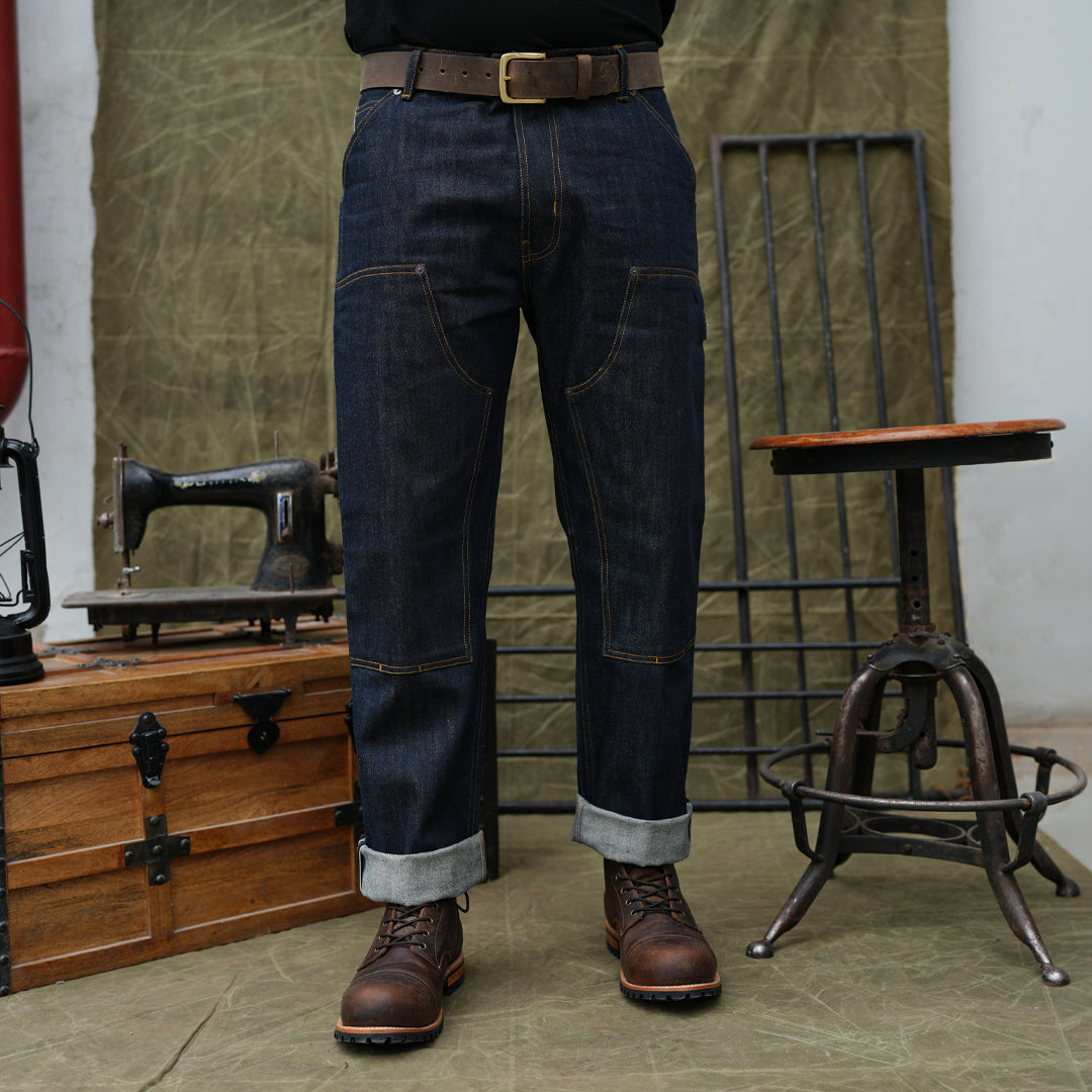 Double Knee Carpenter Blue Blood 2.0 15 Oz Selvedge Denim for Men (True Straight)