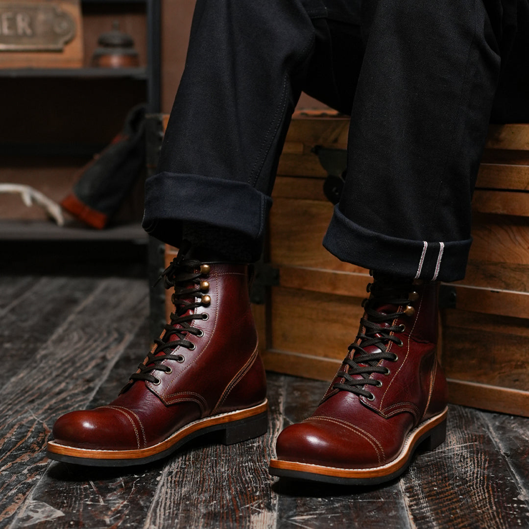 The Brandon Cap Toe Boots (Saddle Tan) (Munson Last - Goodyear Welted)