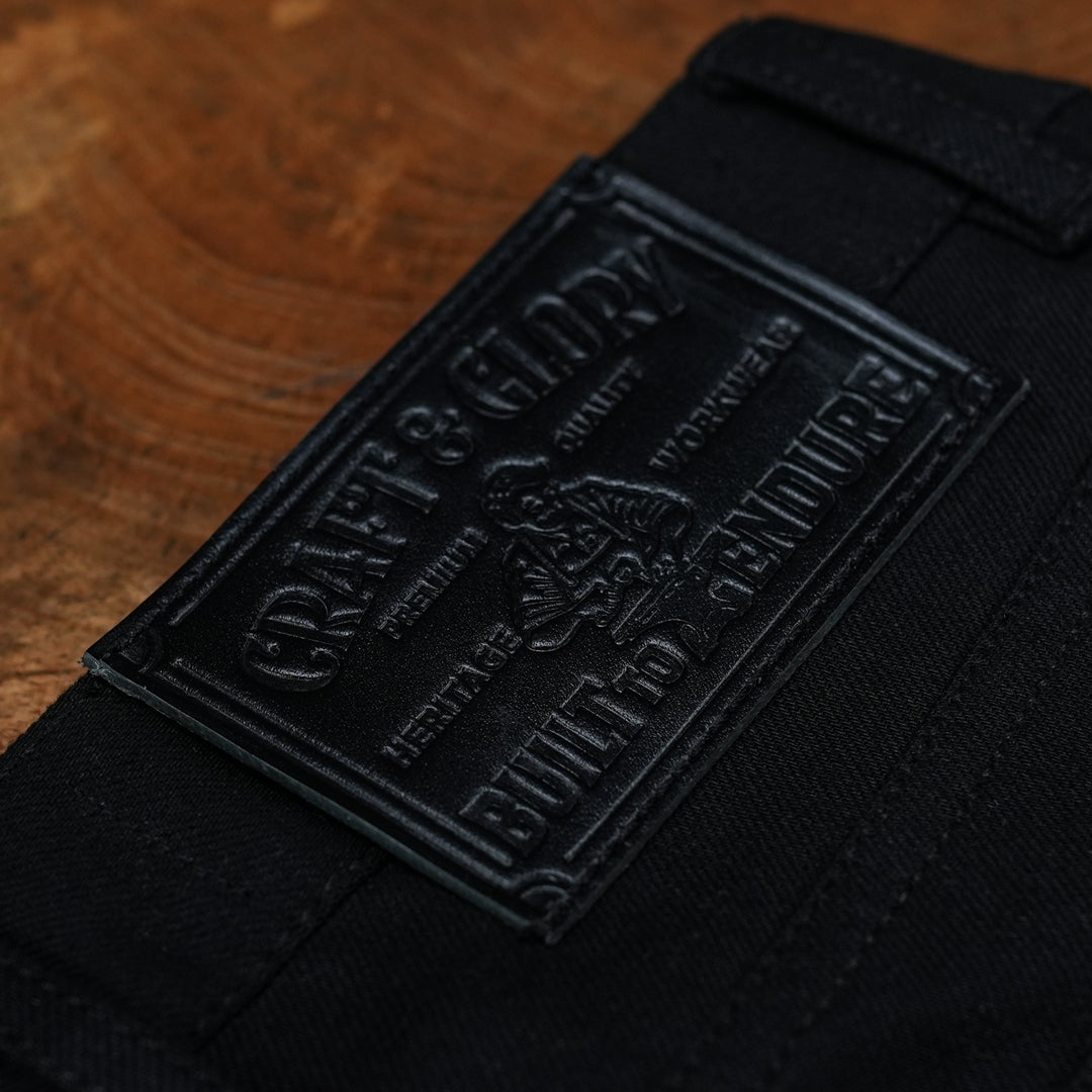 Double Knee Carpenter Double Black 14 Oz Selvedge Denim For Men (True Straight)