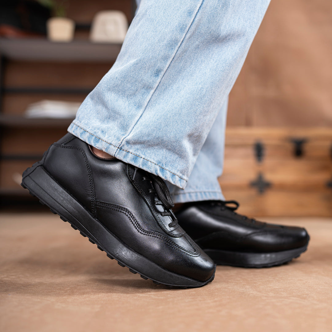 Classic Retro Leather Sneakers (Raven Black With Black Sole) UK 10/ EUR 44 / Leather / Black Classic Retro Leather Sneakers (Raven Black With Black Sole) UK 10/ EUR 44 / Leather / Black