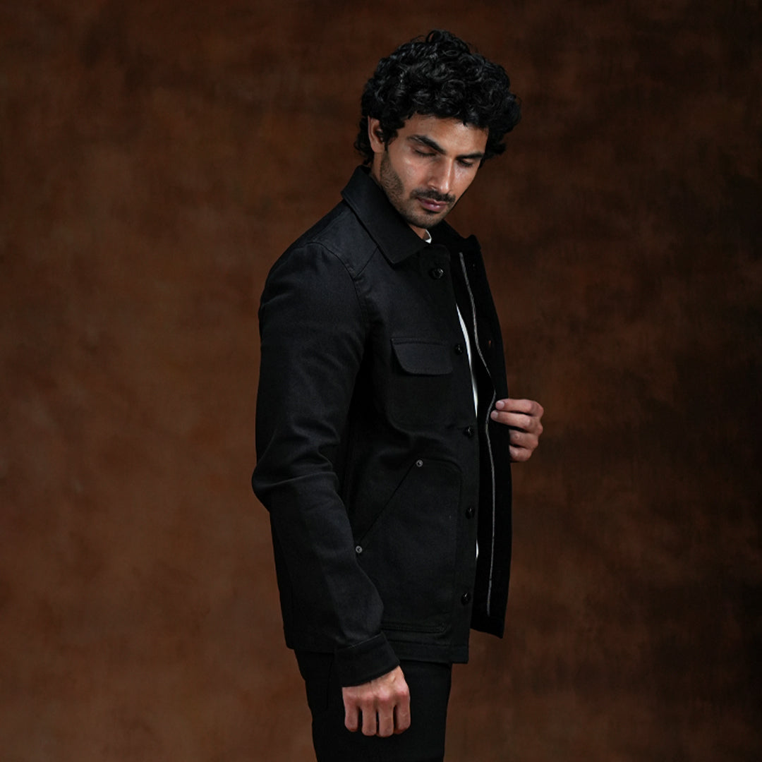 Chore Jacket Double Black 14 Oz Selvedge Denim