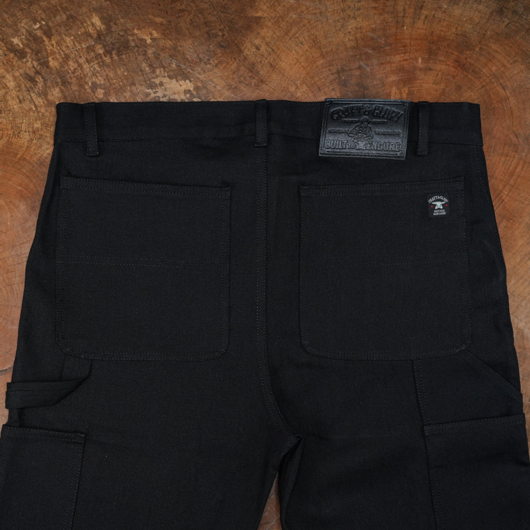 Double Knee Carpenter Double Black 14 Oz Selvedge Denim For Men (True Straight)
