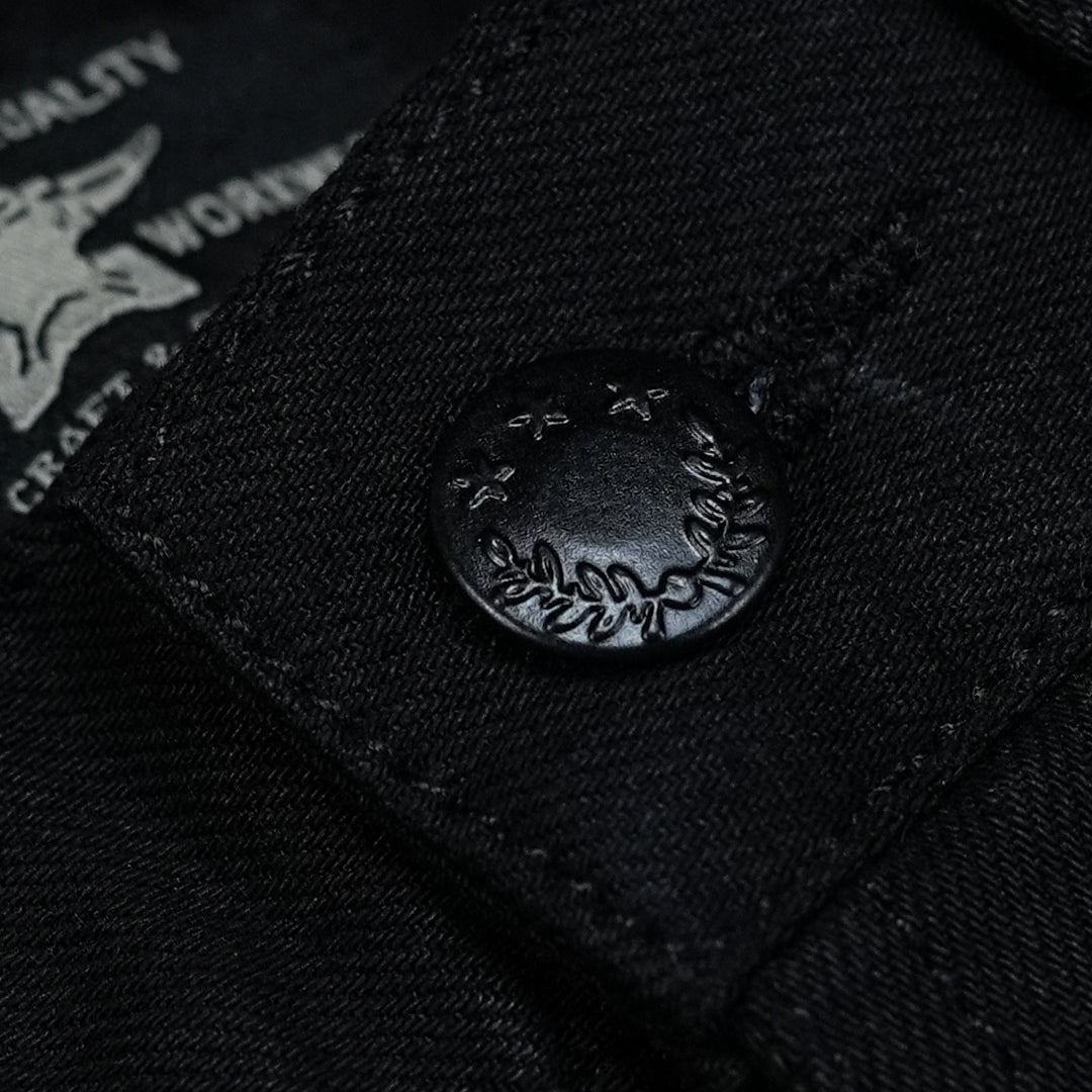 Double Knee Carpenter Double Black 14 Oz Selvedge Denim For Men (True Straight)