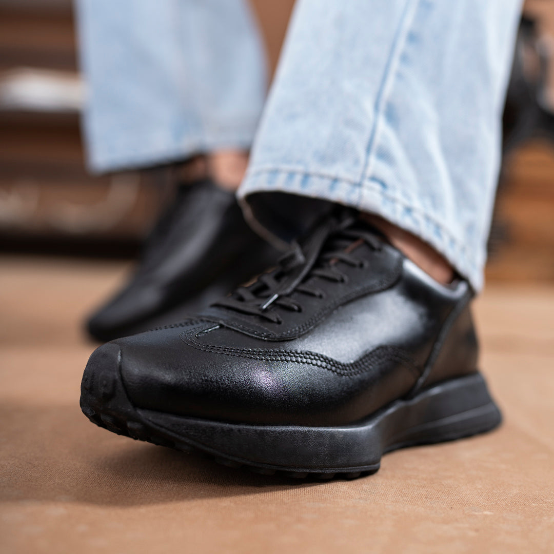 Classic Retro Leather Sneakers (Raven Black With Black Sole) UK 10/ EUR 44 / Leather / Black Classic Retro Leather Sneakers (Raven Black With Black Sole) UK 10/ EUR 44 / Leather / Black