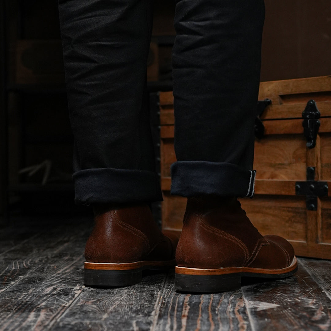 The Brandon Cap Toe Boots (Russet Waxed Roughout) (Munson Last - Goodyear Welted)