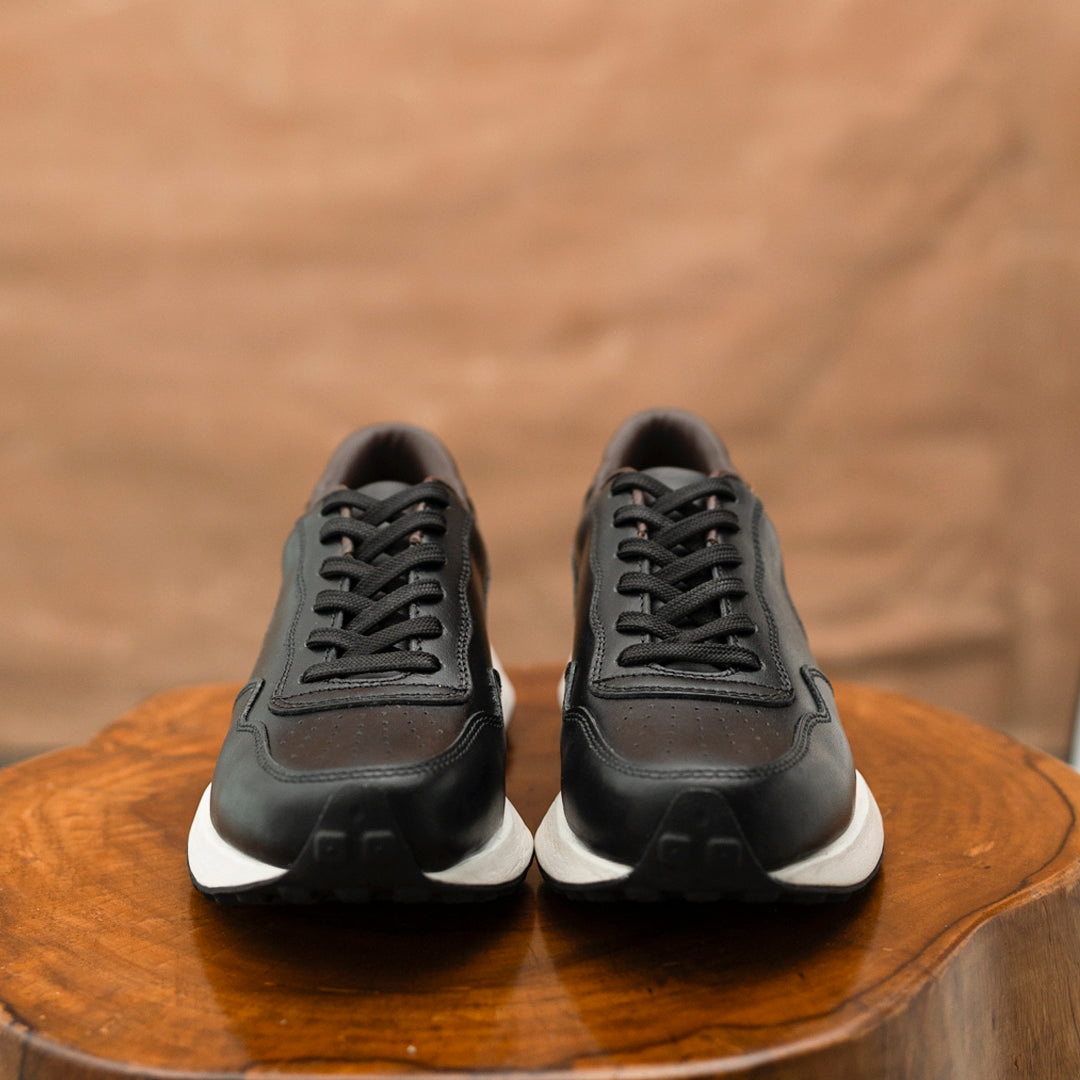 Old Skool Retro Leather Sneakers (Raven Black With White Sole)