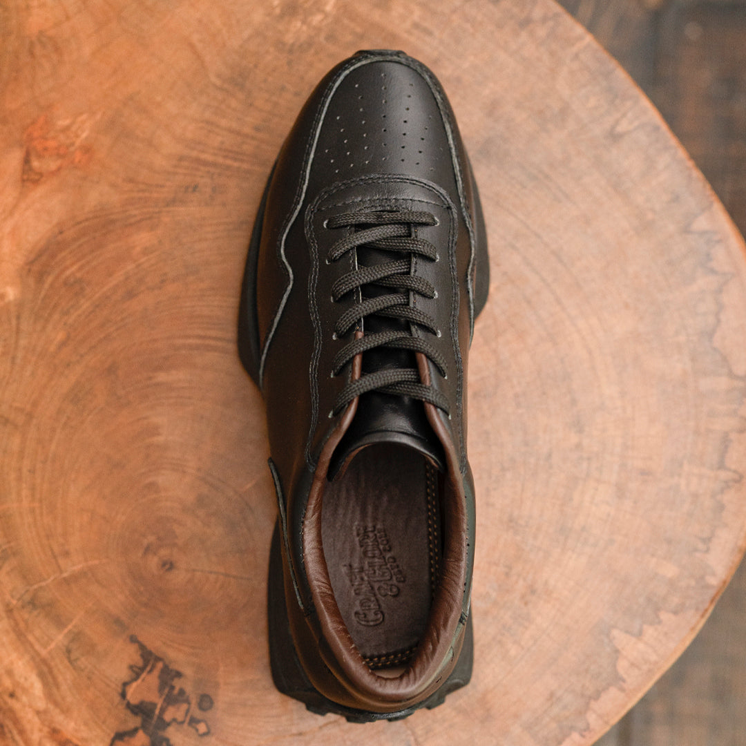 Old Skool Retro Leather Sneakers (Raven Black With Black Sole