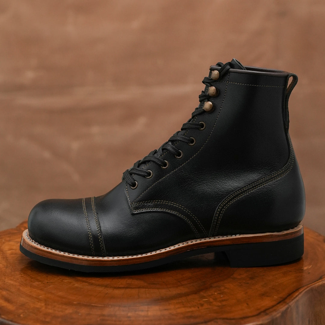 The Brandon Cap Toe Boots (Raven Black) (Munson Last - Goodyear Welted)
