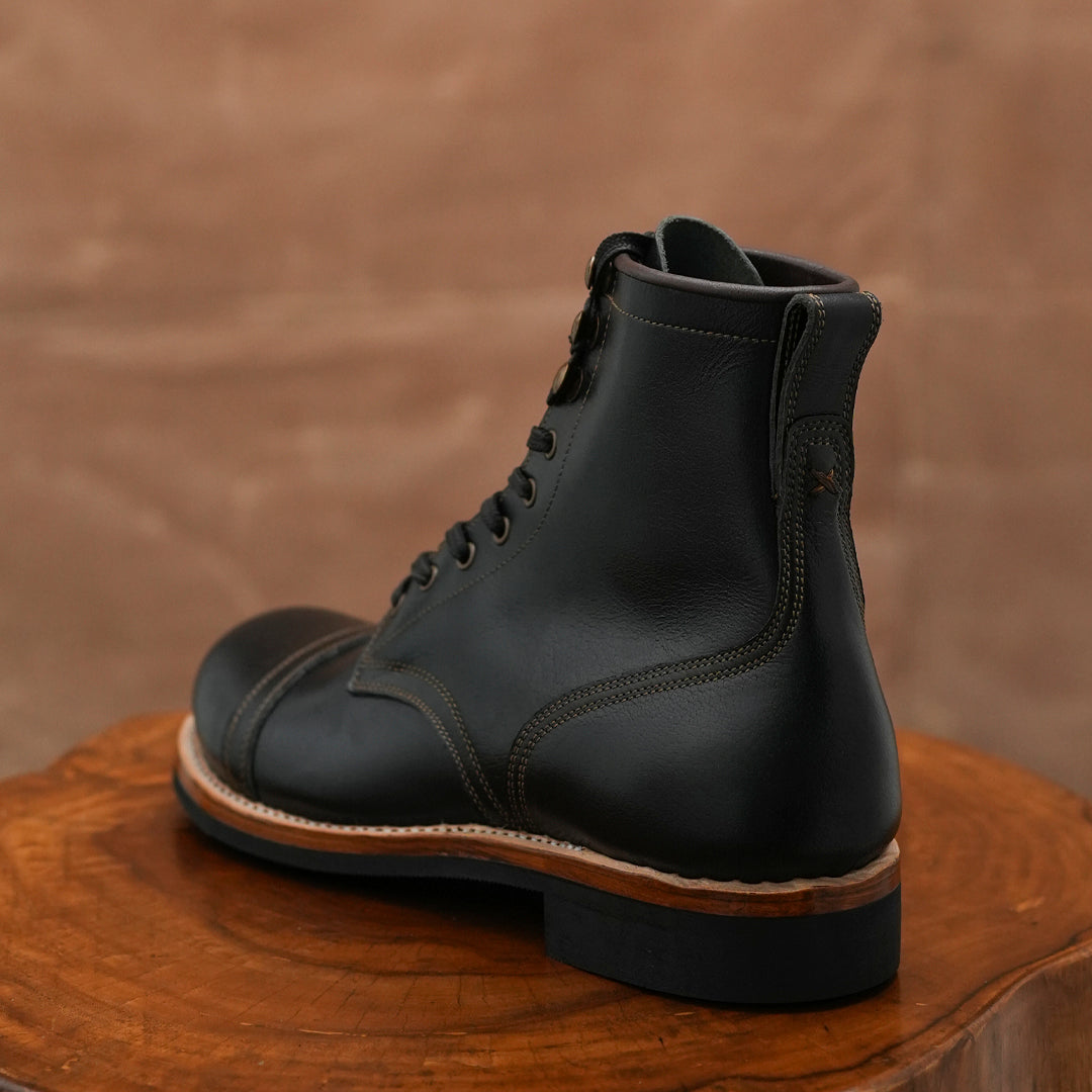 The Brandon Cap Toe Boots (Raven Black) (Munson Last - Goodyear Welted)