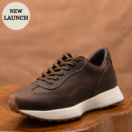 Classic Retro Leather Sneakers (Vintage Brown With White Sole)