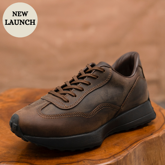 Classic Retro Leather Sneakers (Vintage Brown With Black Sole)