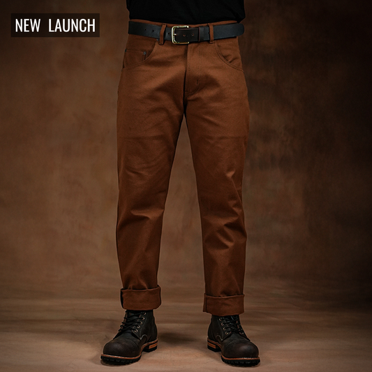 Five Pocket Fox Brown 12 Oz Duck Canvas Pants For Men (Slim Straight)