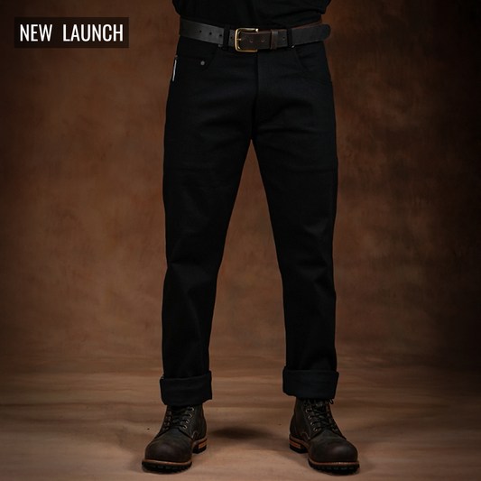 Five Pocket Double Black 14 Oz Selvedge Denim For Men (Slim Straight)