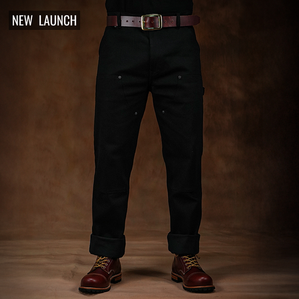 Double Knee Carpenter Double Black 14 Oz Selvedge Denim For Men (True Straight)