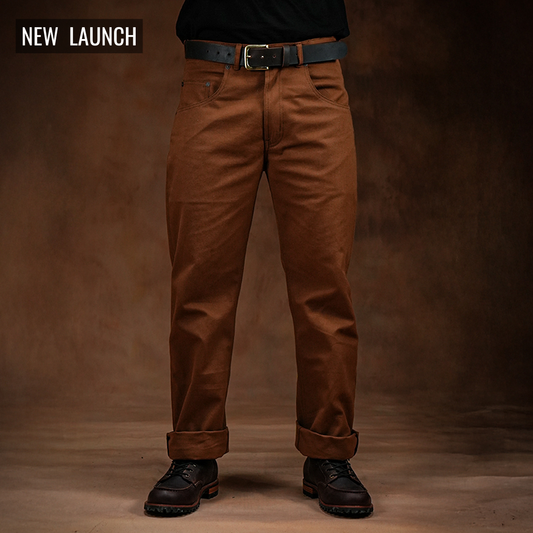 Five Pocket Fox Brown 12 Oz Duck Canvas Pants For Men (True Straight)