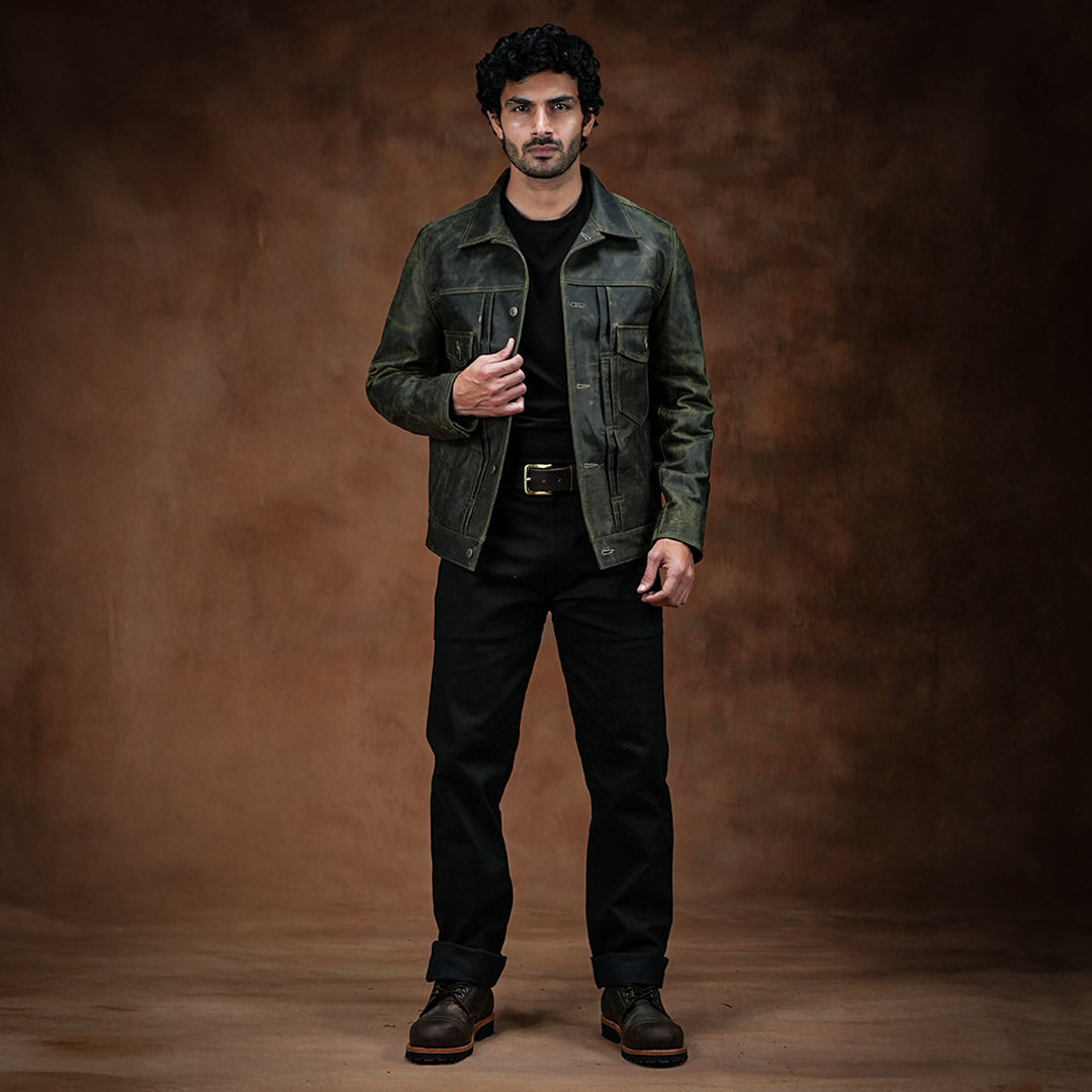 Trucker Type 2 Leather Jacket (Vintage Green)