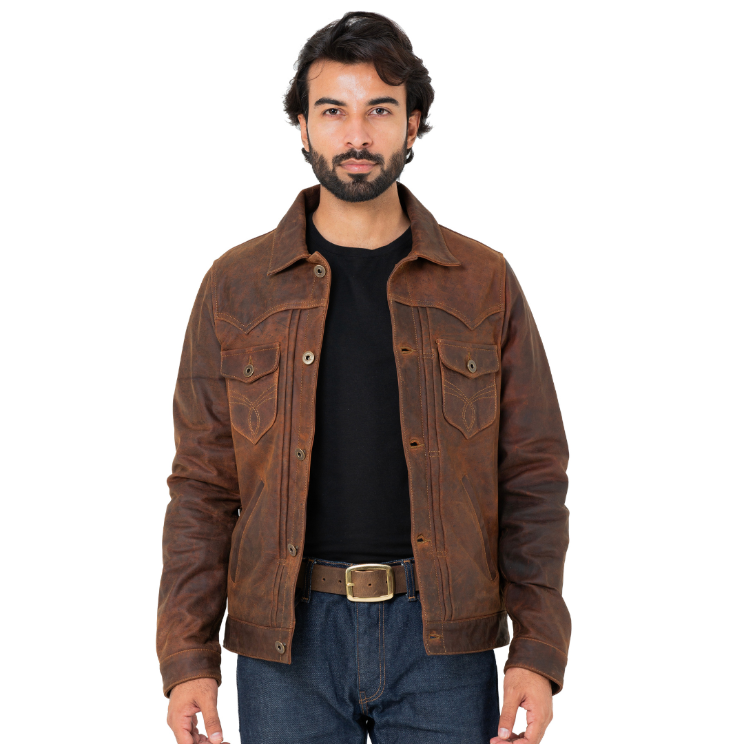 Trucker Type 2 Leather Jacket (Vintage Tan)